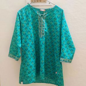 Teal Short Cotton Kurta