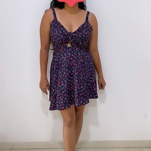 Berrylush Navy Blue Floral Dress With Freebie