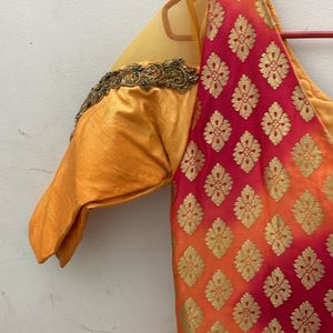 Ethnic Gown With Dupatta Orange Yellow Colour