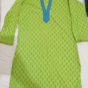 Green Kurta With Ban Collar