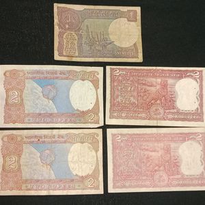 Old Indian Currency- 2rs Notes And 1rs Note(5notes