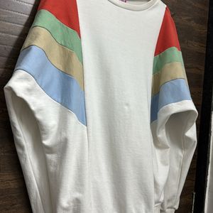 Women White And Red Colourblocked Sweatshirt