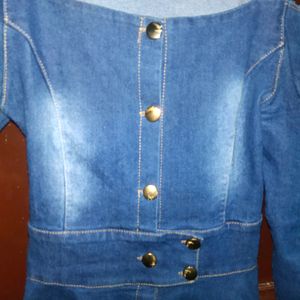 Women Blue Denim Bow Designer Dress