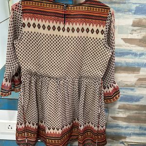 Tan and brown printed Kurti style top