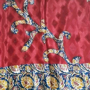 Reddish Maroon Kalamkari Design Silkish Saree