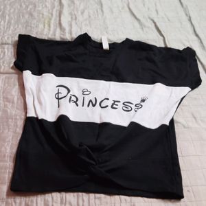 White And Black Crop T-shirt For Girls