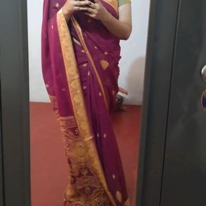 Red Saree With Golden Border