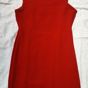 Red Dress With Lace Neck Design