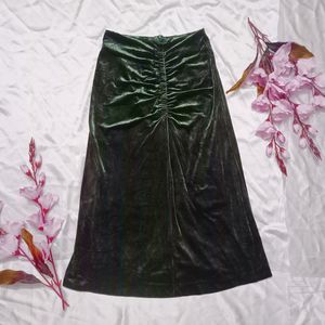 Sap Green Velvet Long Skirt