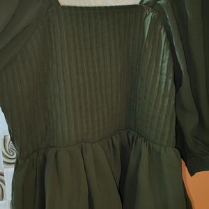 Olive Green Puff Sleeves Top