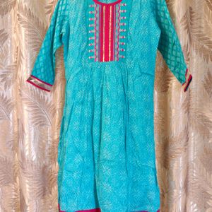 Beautiful soft silk printed kurti with Gota Work.