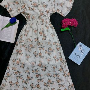 Midi White Floral Dress