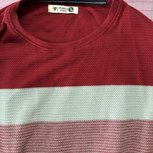 PURPLE HAZE Men Striped,colorblock Round Neck Red