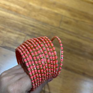 2/10 New Neon Pink Glass Bangles 12 Pcs