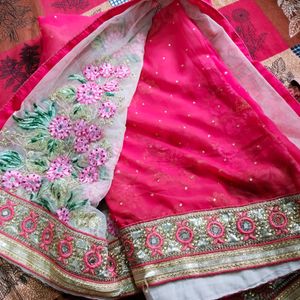 Pink Embroidered Net Saree