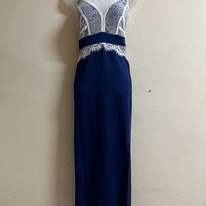 Korean Long Navy Blue Designer Gown