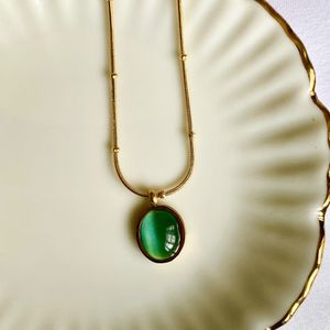 Green Stone Neckchain Anti-tarnish