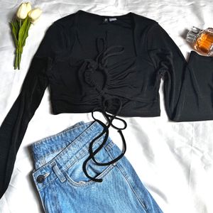 Divided Black Cropped Top