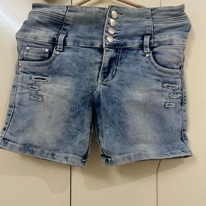 Blue Denim High-waist Shorts