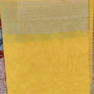 Yellow Golden Border Saree