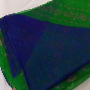 FREE DELIVERY GREEN BLUE COLOUR CHIFFON SAREE