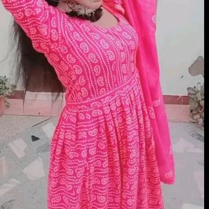 Pink Cotton Plazo Anarkali Frock Suit