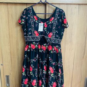 Beautiful Floral Black Cutout Dress