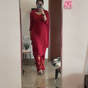 Red Plazzo Suit With Dupatta