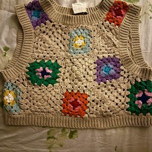 Multi Coloured Korean Crochet Crop Vest Or Top