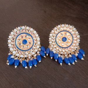 Blue Colour Kundan Work Big Size Partywear Studs