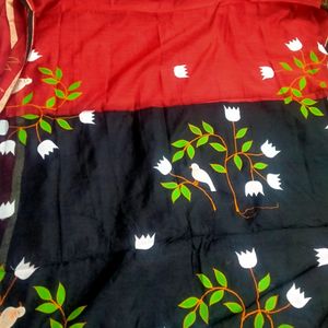 Red And Black Cotton Saree