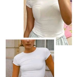 White Polyamide Half Sleeve Top