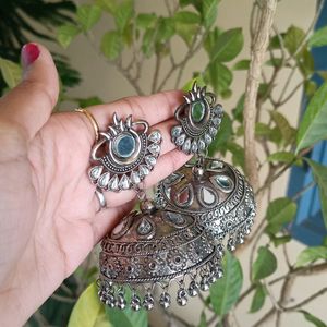 Silver Oxidised Big Jhumke