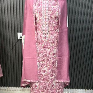 Pink nd Blue Unstitched Floral Printed Kurta Set