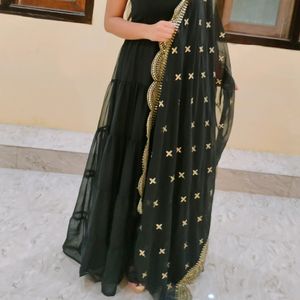 Black Anarkali Dress With Dupatta And Trouser