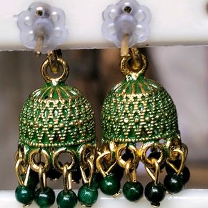 Dark Green Small jhumkhi Earrings For Women