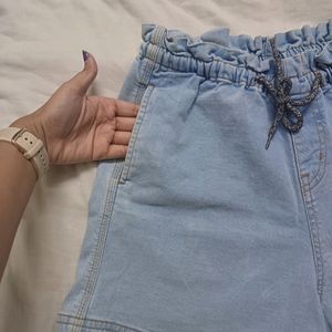 High Waist Elastic Denim Shorts