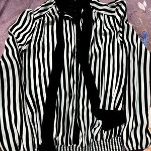 Black White Strips formal Top