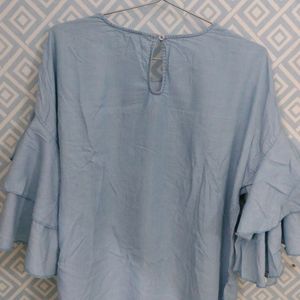 Sky Blue Blossom Sleeves Top