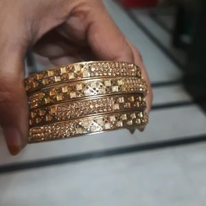 Stone And Plain Golden Bangle