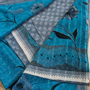 Shining Type - Beautiful Blue - Grey Combo Saree