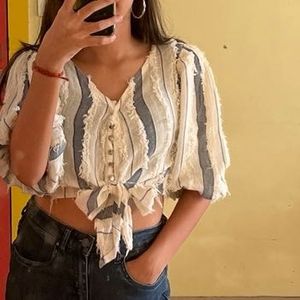 Blue and White Blouston Top