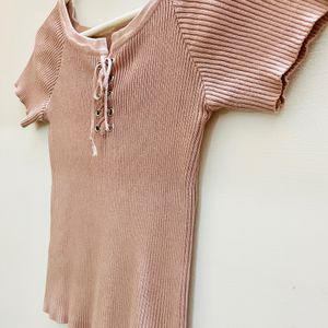 Round Neck Top In Blush Pink