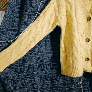 New Zara Yellow Chunky Knit Cardigan Sweater.