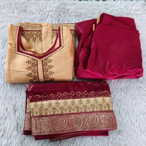 Yellow Orange and Maroon Embelished Kurta Set