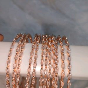 Set Of 12 Rosegold American Diamond CZ Fine Bangle