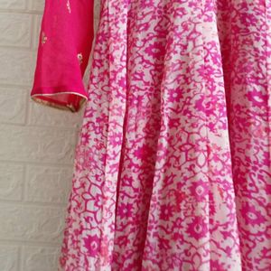 Ethnic Worked Pink Gown With Dupatta