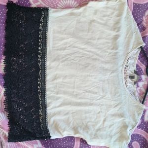 White Crop Top With Black Lace