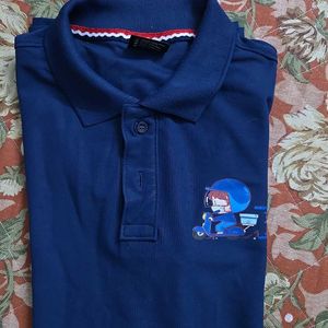 Polo Neck Blue Tshirt For Casual Wear / Outing