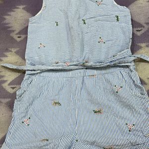 Embroidered Shorts Jumpsuit For Girls 13 To 14 Yrs